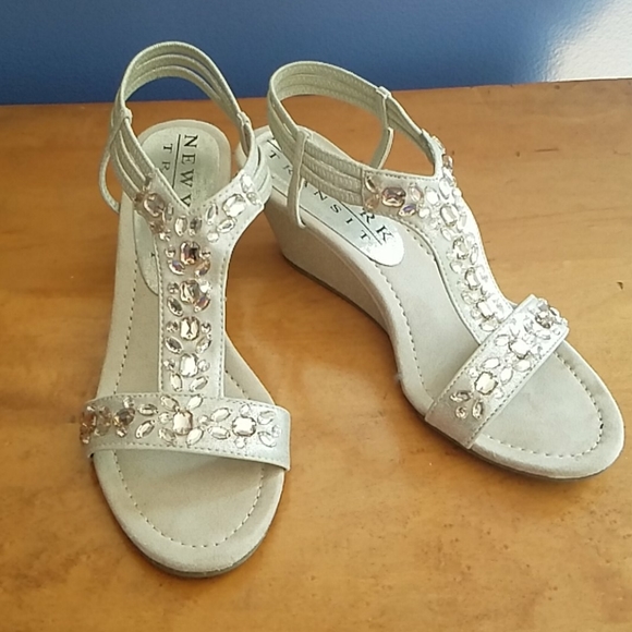 New York Transit Shoes - Gold Sand Champagne Beaded Sandal / Wedges